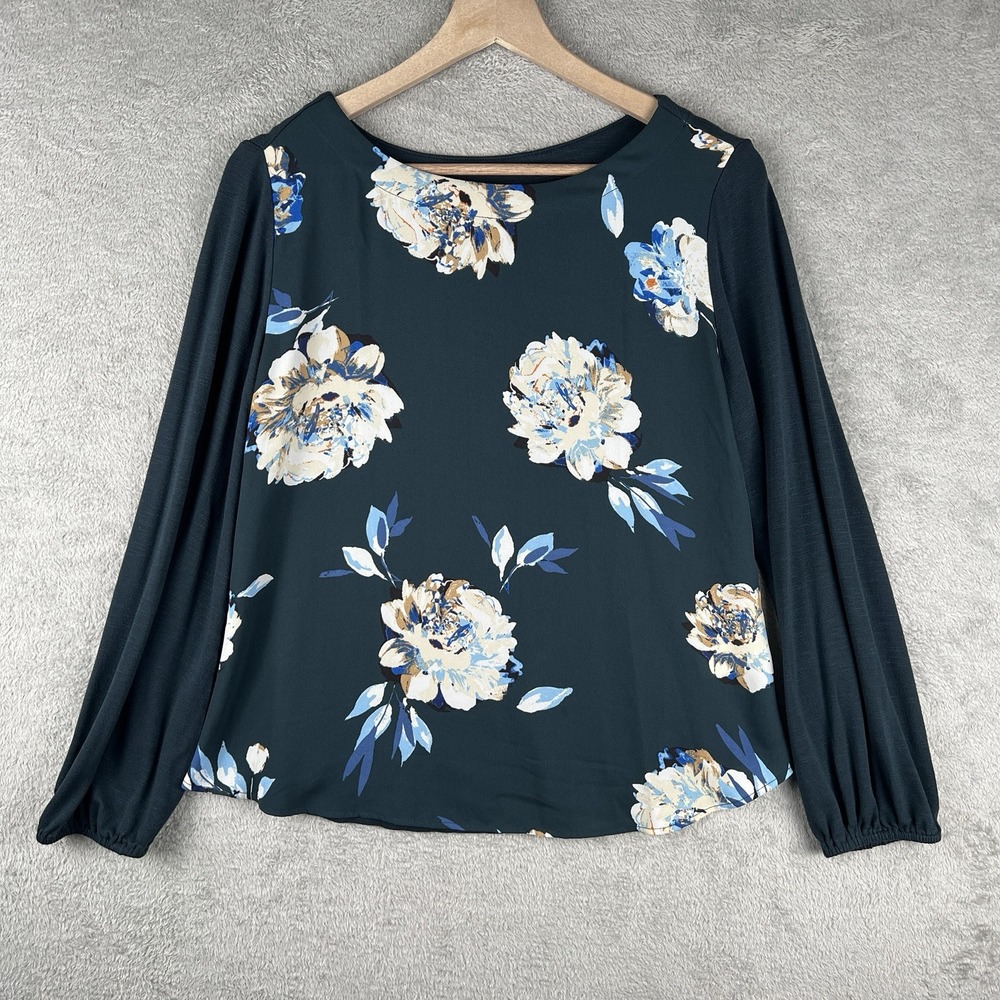 Maurices Women's Shirt Size M Blue Floral Long Sleeve Lightweight Top Blouse